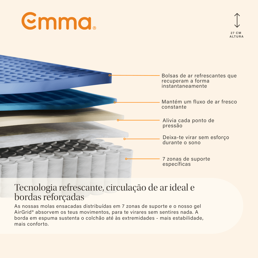 Colchão híbrido Emma Original Elite para suporte e conforto equilibrados
