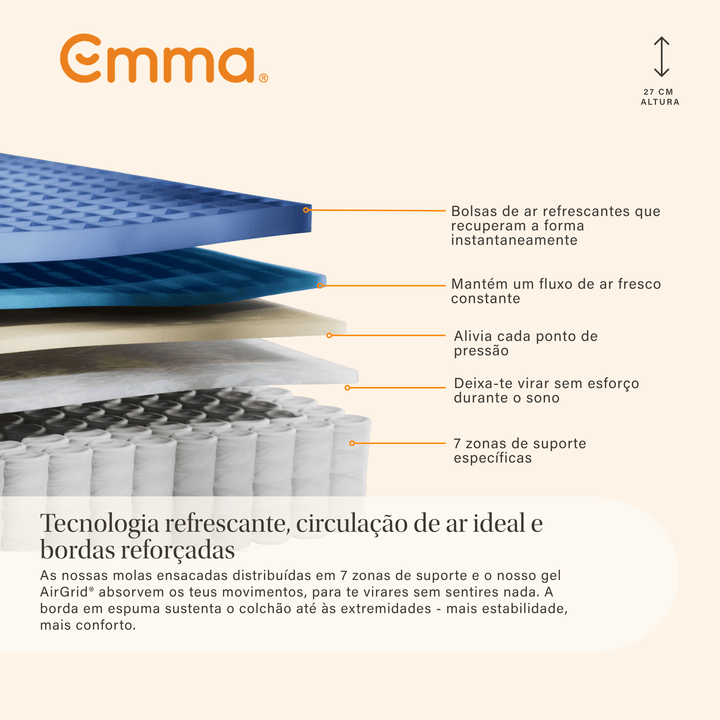 Colchão híbrido Emma Original Elite para suporte e conforto equilibrados