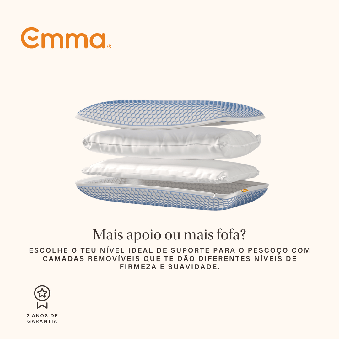 Almofada Emma Original Microfibra Elite com tecnologia AirGrid® e camadas ajustáveis de microfibra para maior frescura e conforto.