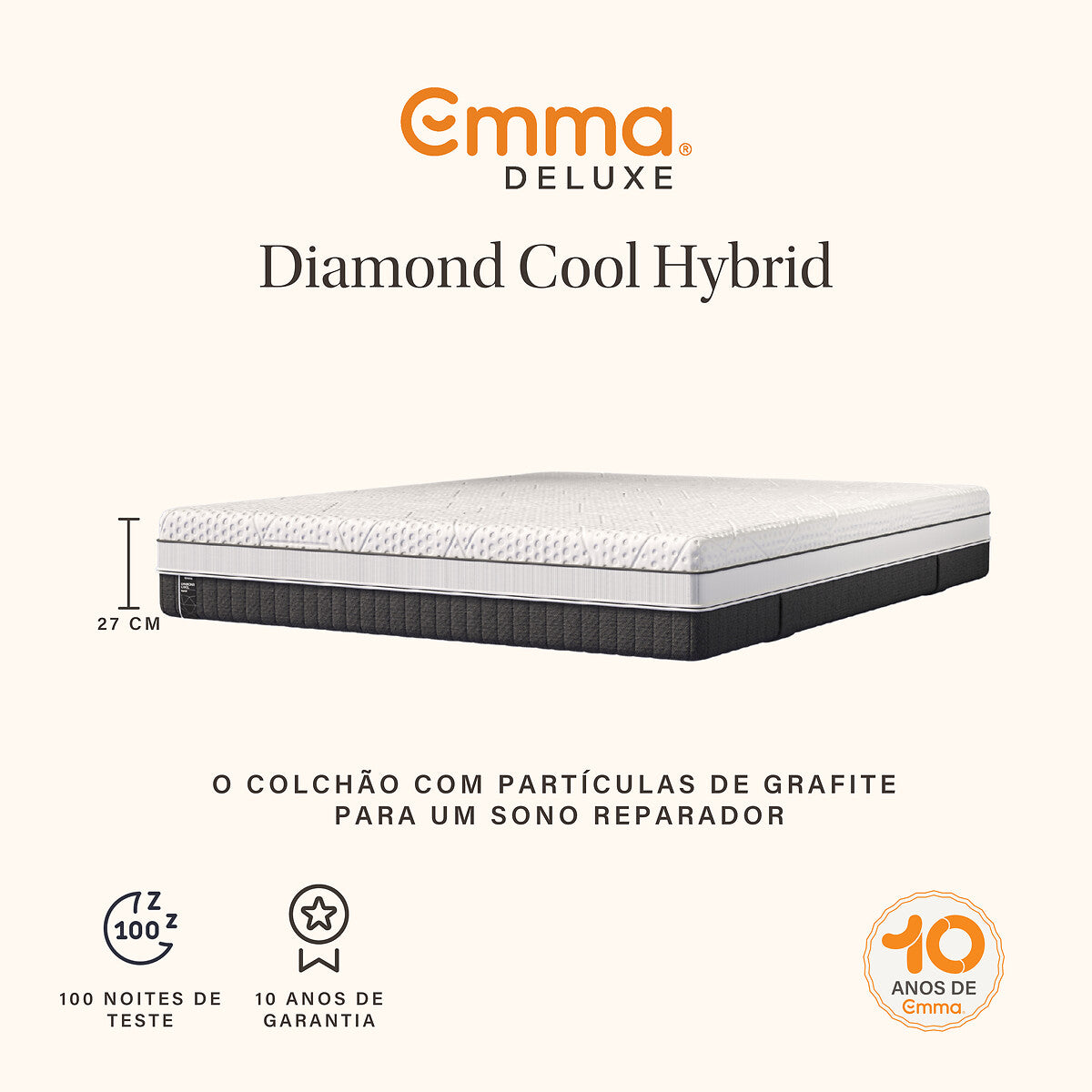 Colchão Emma Diamond Cool Hybrid com grafismo explicativo