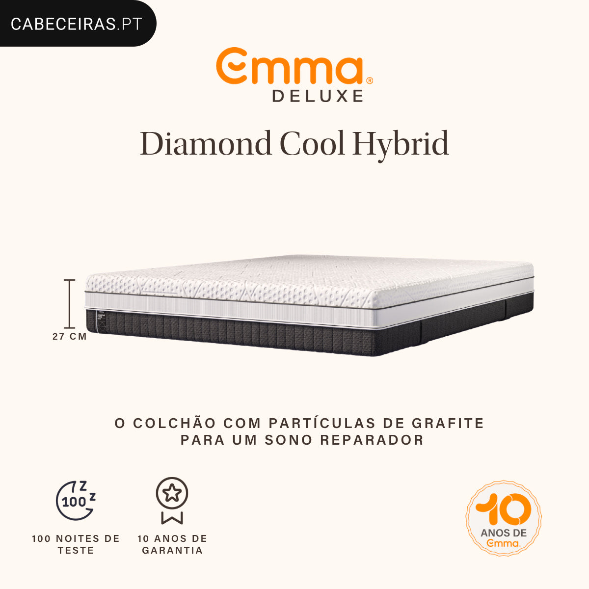 Colchão Emma Diamond Cool Hybrid com grafismo explicativo