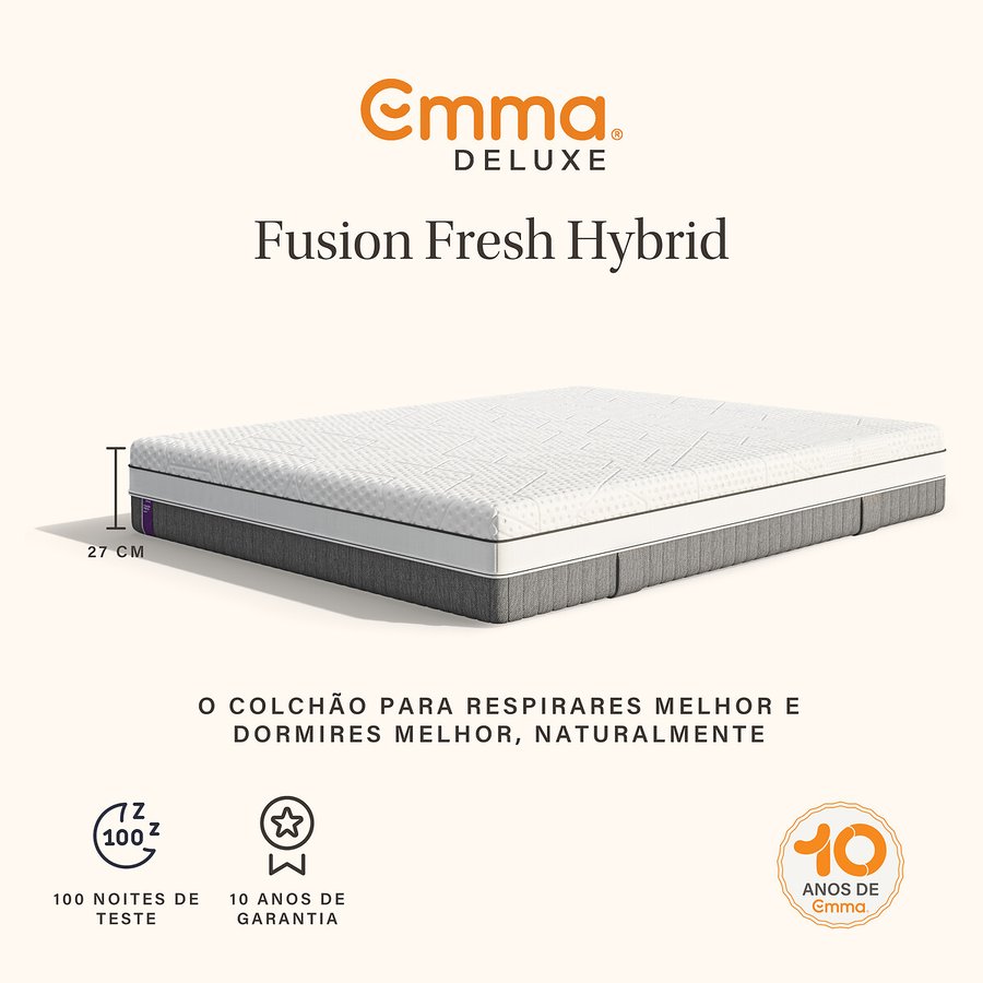 Colchão Emma Fusion Fresh Hybrid em vista de perspectiva, com informação escrita