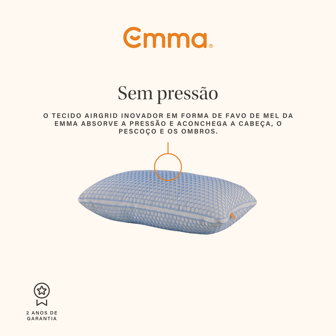 Almofada Emma Original Microfibra Elite com tecnologia AirGrid® e camadas ajustáveis de microfibra para maior frescura e conforto.