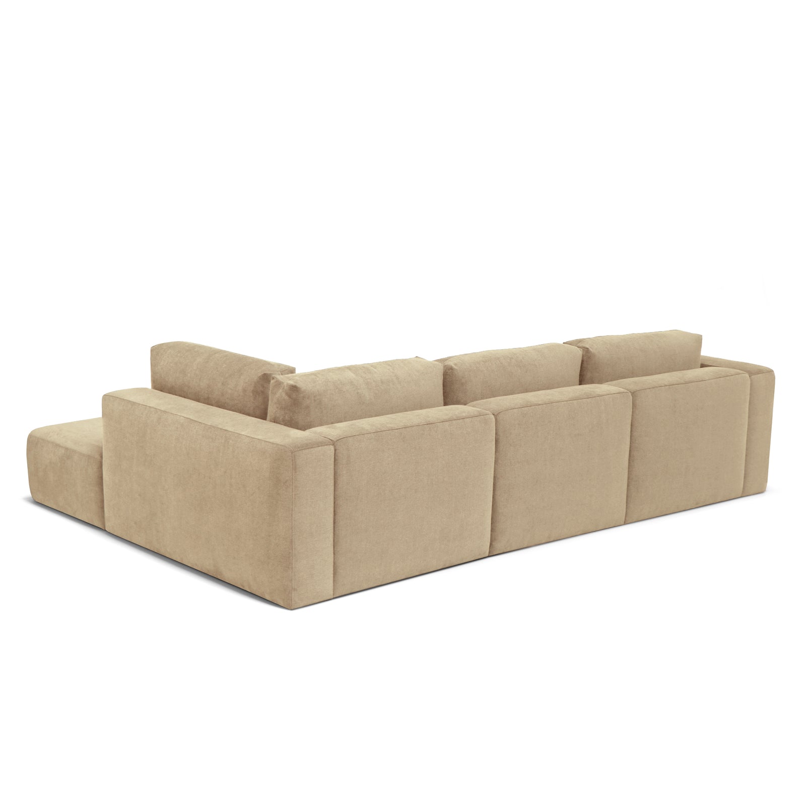 Sofá Blazer com chaise longue em tecido claro, design moderno e minimalista para sala contemporânea