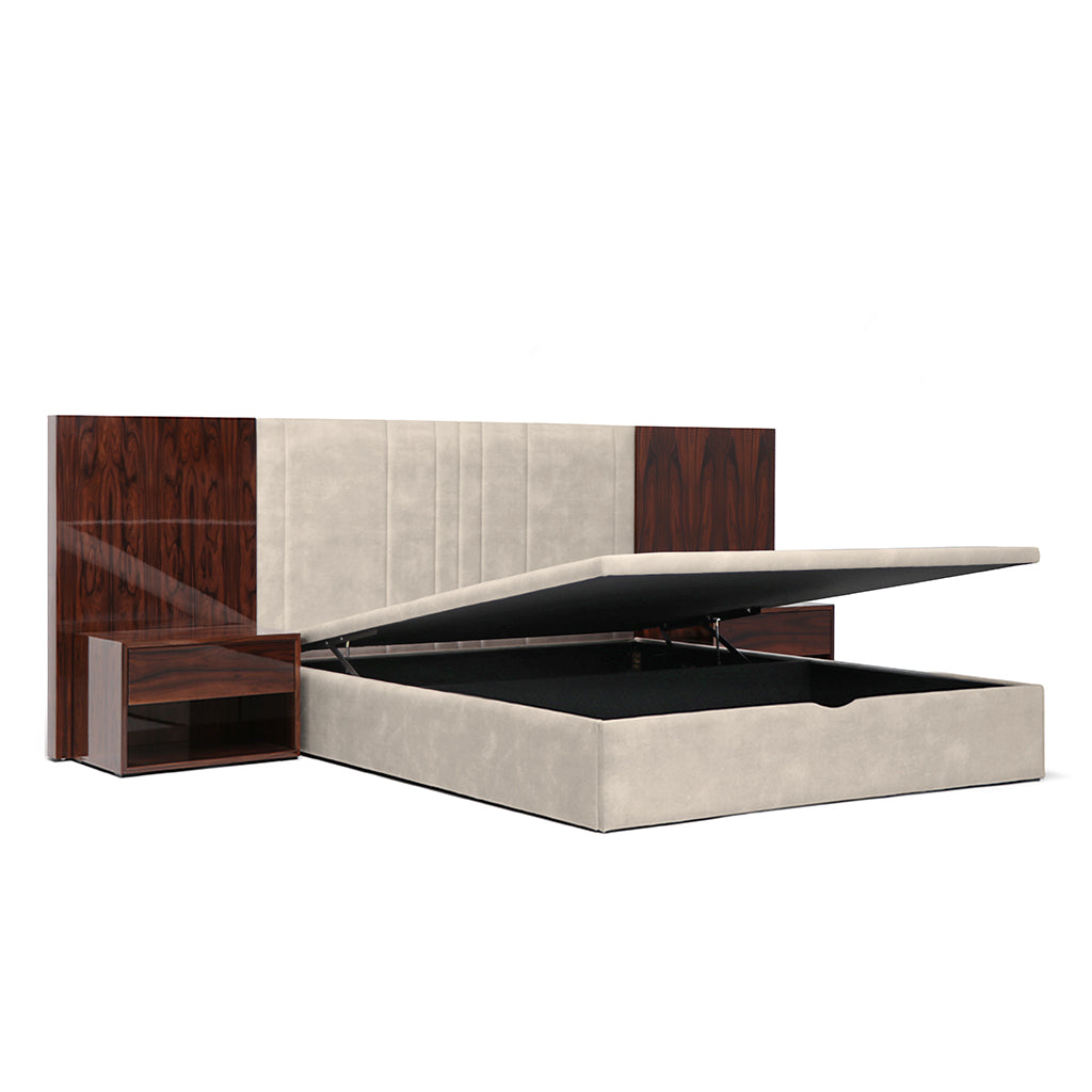 Cama com tecido e madeira