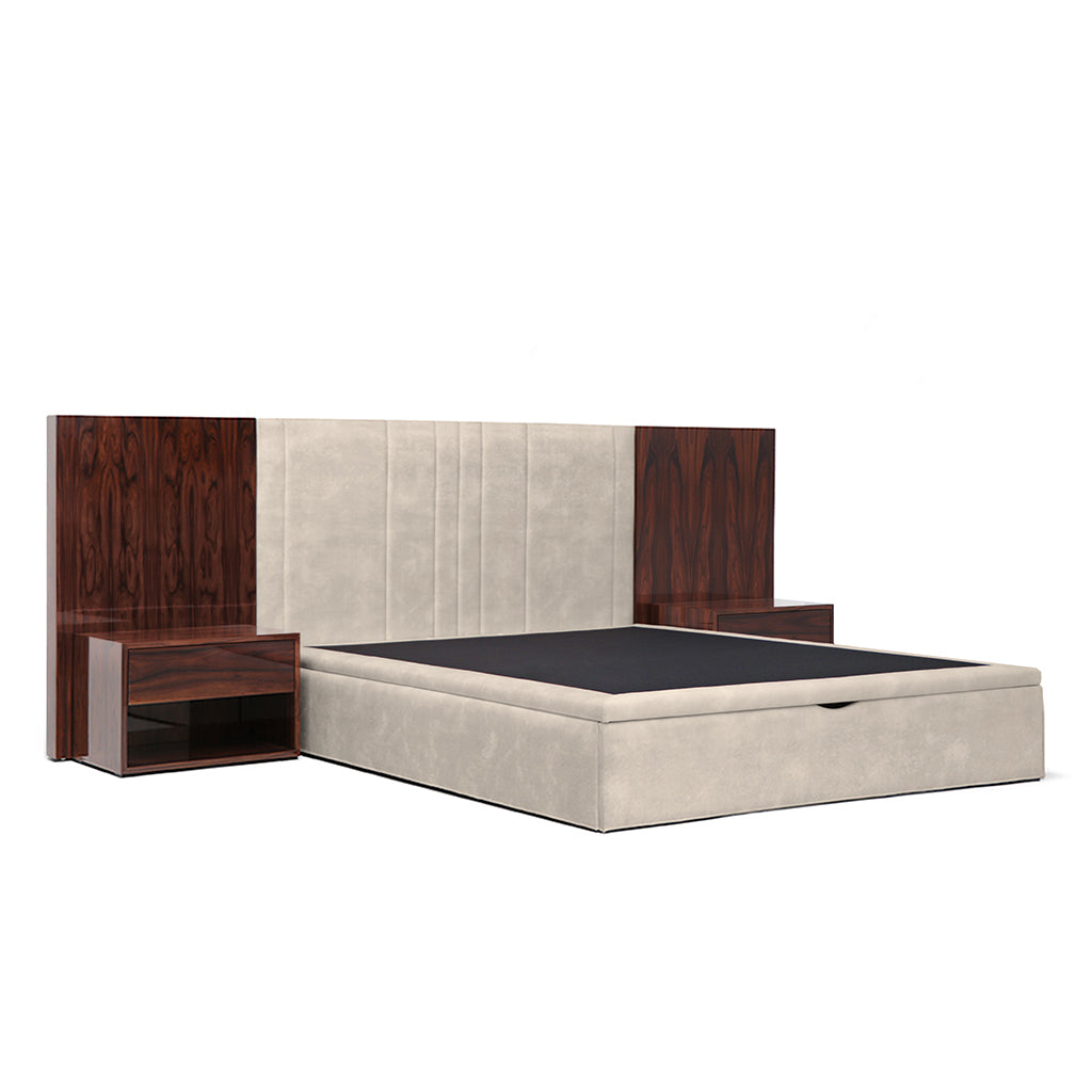 Cama com tecido e madeira