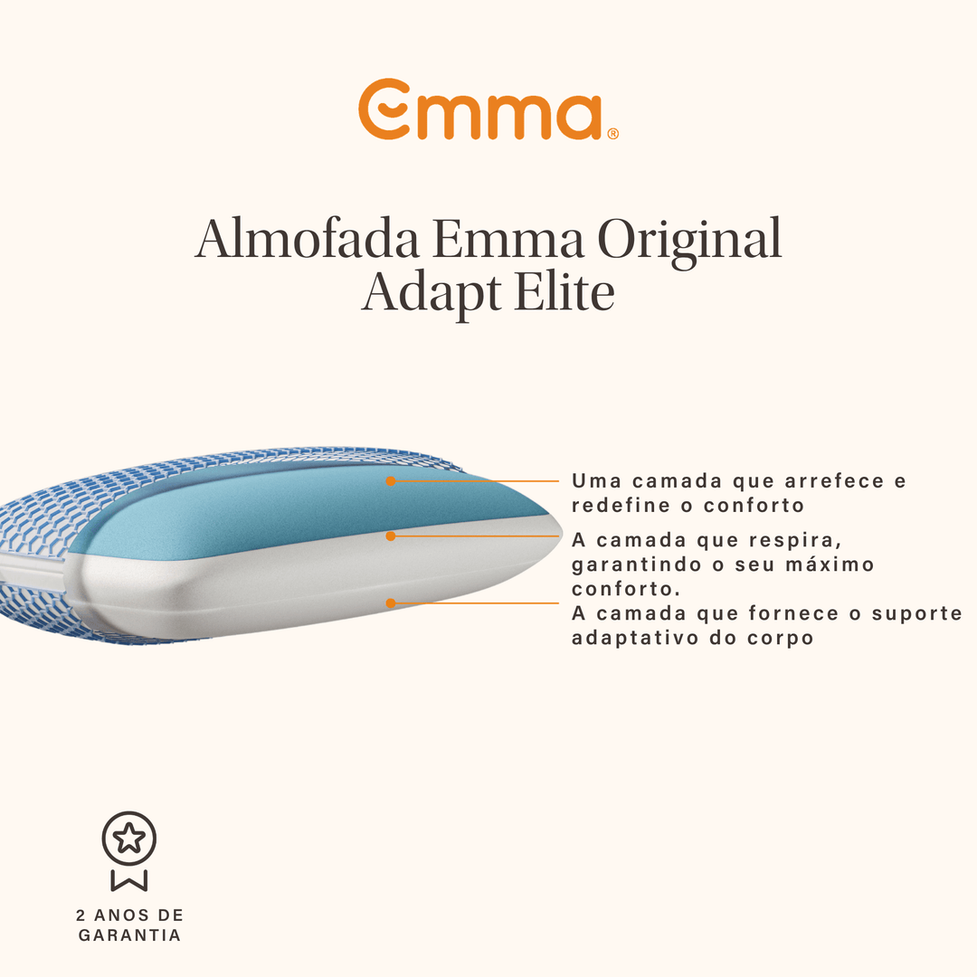 Almofada Emma Original Elite com tecnologia AirGrid® e camadas ajustáveis para maior frescura e suporte ergonómico.