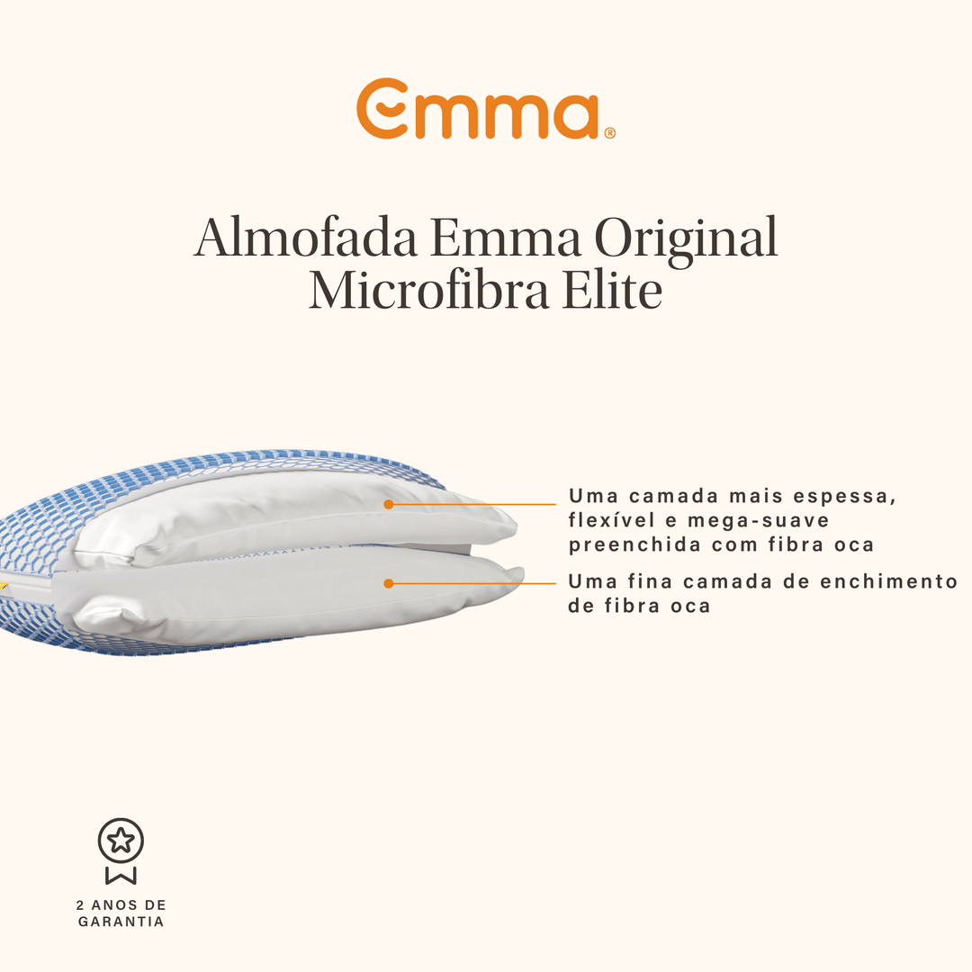 Almofada Emma Original Microfibra Elite com tecnologia AirGrid® e camadas ajustáveis de microfibra para maior frescura e conforto.