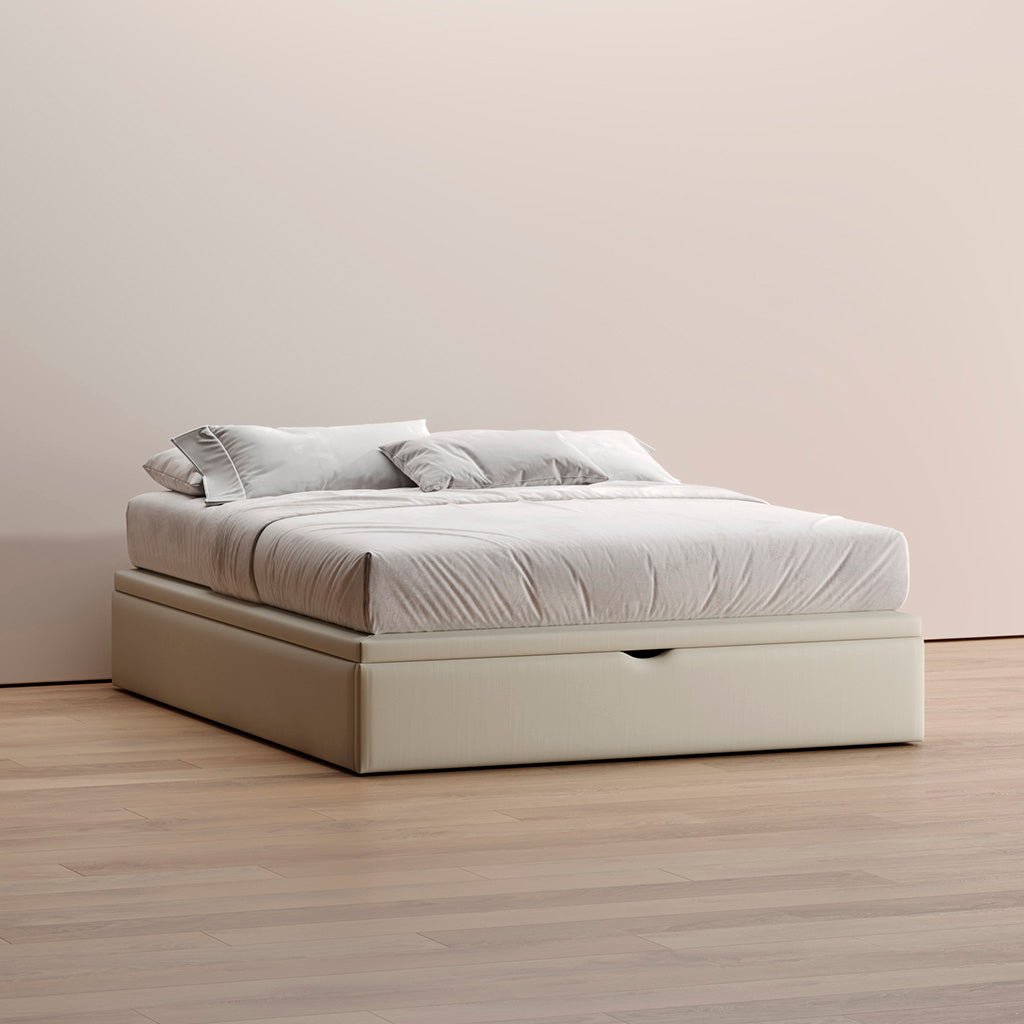 Sommier Kappiton com tampo elevatório e molas ensacadas, base com arrumação e ventilação para colchão