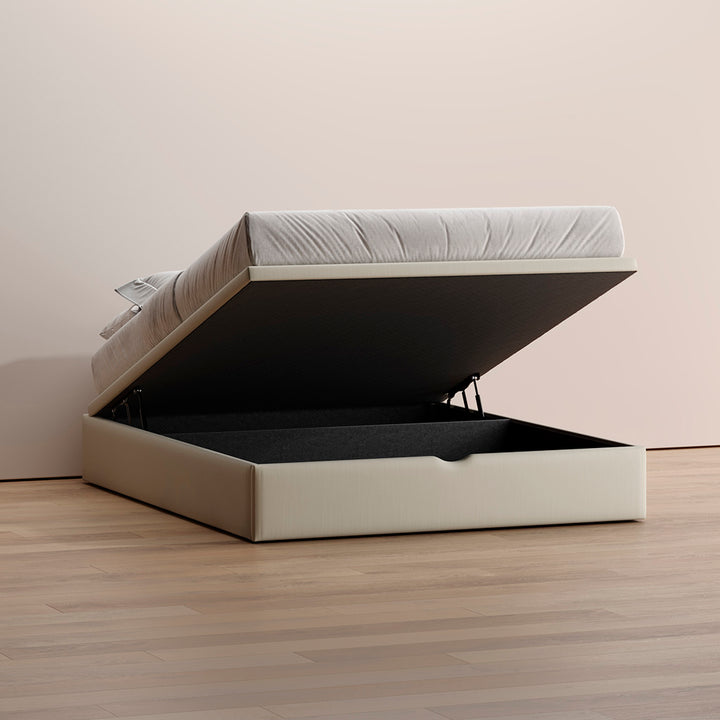 Sommier Kappiton com tampo elevatório e molas ensacadas, base com arrumação e ventilação para colchão