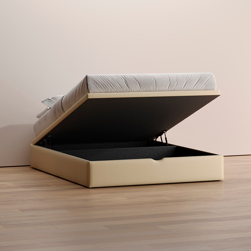 Sommier Kappiton com tampo elevatório e molas ensacadas, base com arrumação e ventilação para colchão