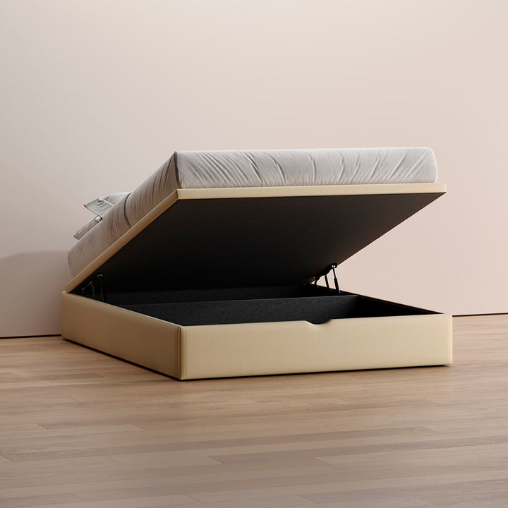 Sommier Kappiton com tampo elevatório e molas ensacadas, base com arrumação e ventilação para colchão