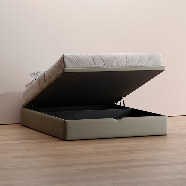Sommier Kappiton com tampo elevatório e molas ensacadas, base com arrumação e ventilação para colchão