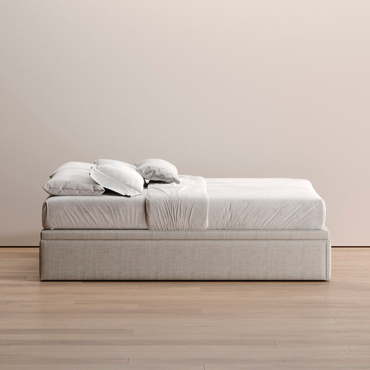 Sommier Kappiton com tampo elevatório e molas ensacadas, base com arrumação e ventilação para colchão