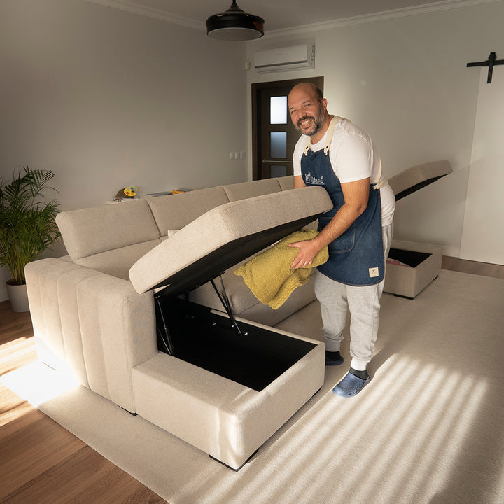 Sofá Pitada Confort 2.0 com duas chaises longue e arrumação, sofá moderno e confortável para sala