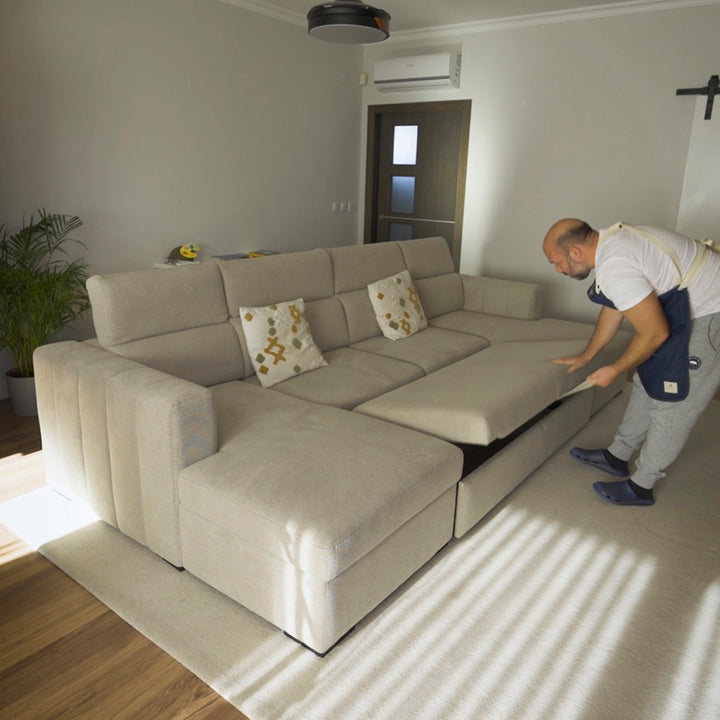 Sofá Pitada Confort 2.0 com duas chaises longue e arrumação, sofá moderno e confortável para sala