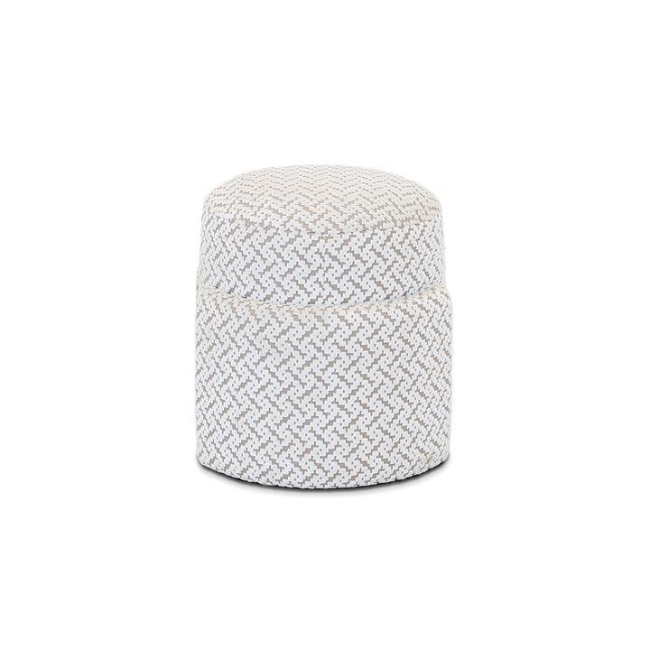 Puff Tokyo com design curvo e contemporâneo em tecido estampado, peça decorativa para sala moderna
