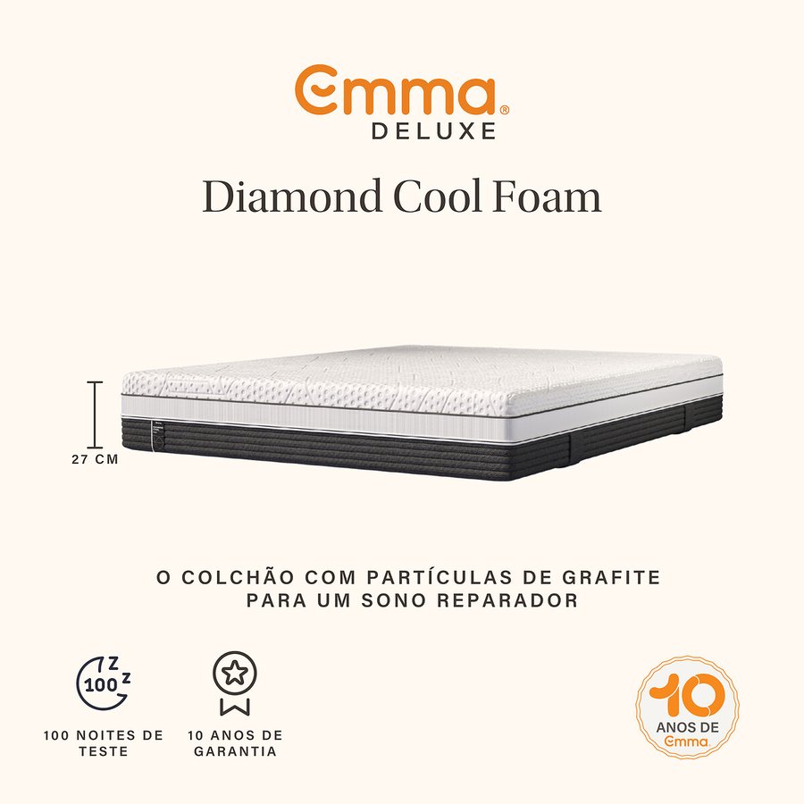 Colchão Emma Diamond Cool Foam com viscoelástica e tecnologia de arrefecimento, colchão fresco e confortável com suporte ergonómico