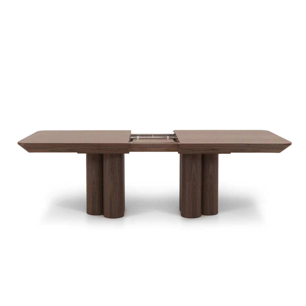 Mesa de Jantar extensível a cor de nogueira, vista de frente