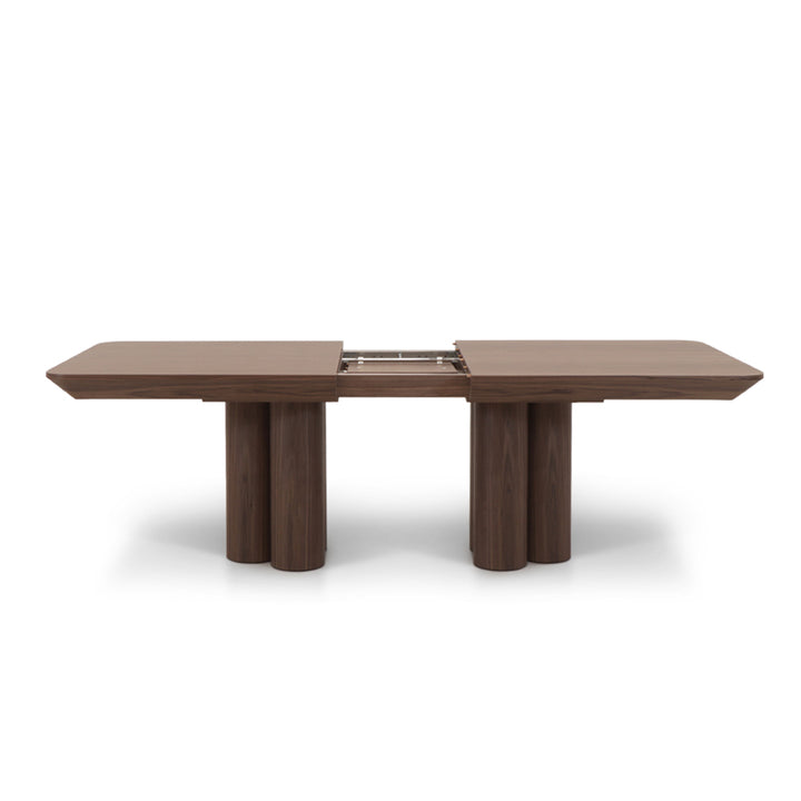Mesa de Jantar extensível a cor de nogueira, vista de frente